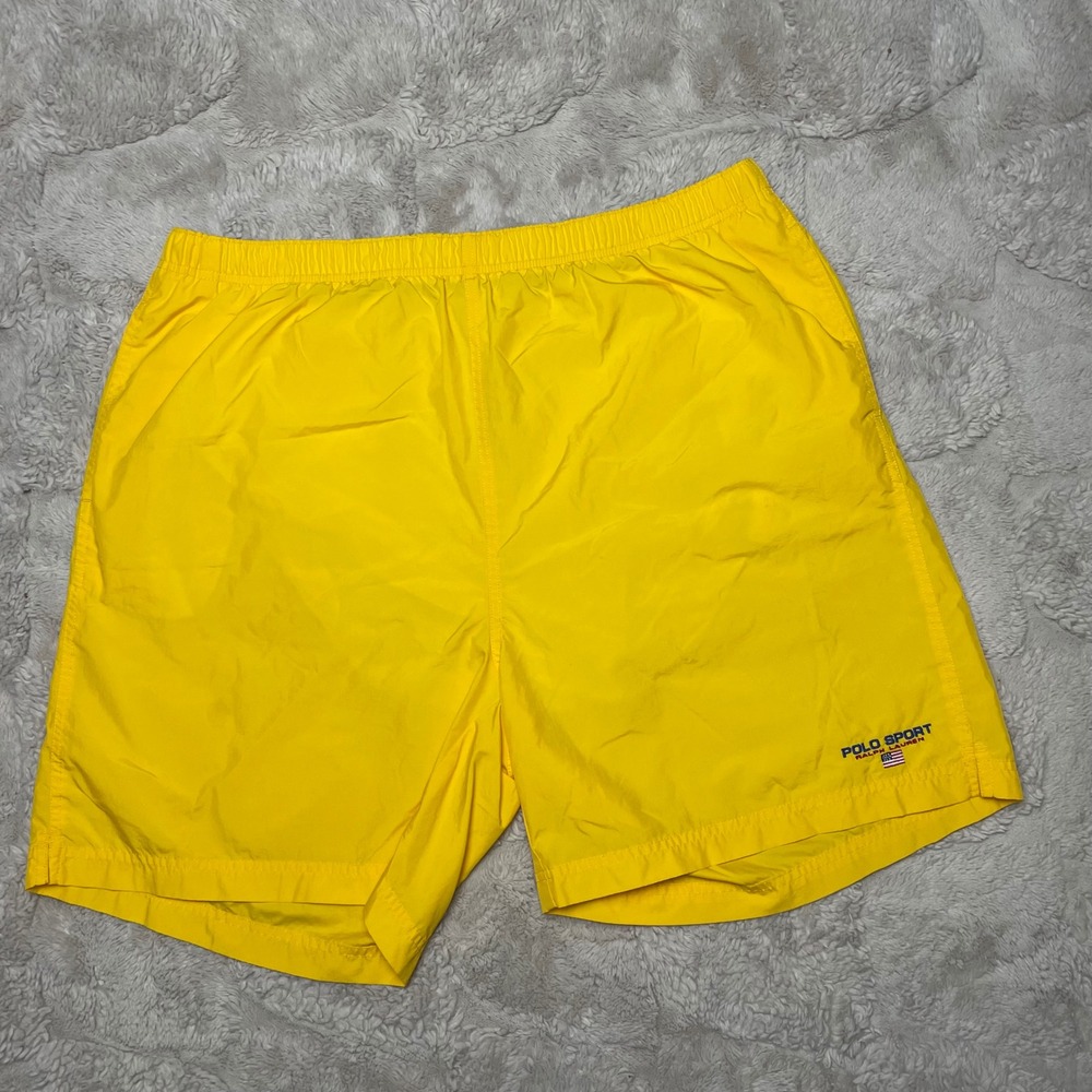 Polo Sport Ralph Lauren Mens XXL Yellow Nylon Swim Trunks Board Shorts Vintage
